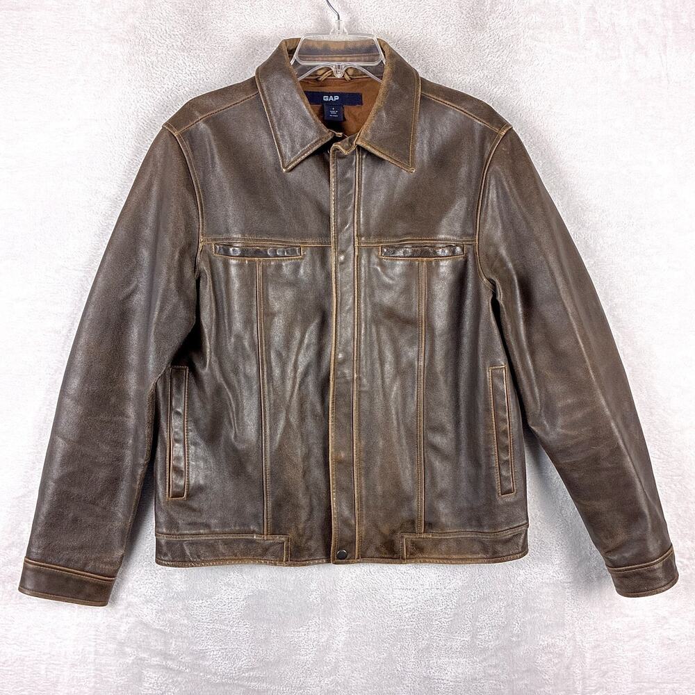 VTG Gap Leather Jacket Mens S Brown Broken In Faded Flyer Pilot Moto Rocker Y2K